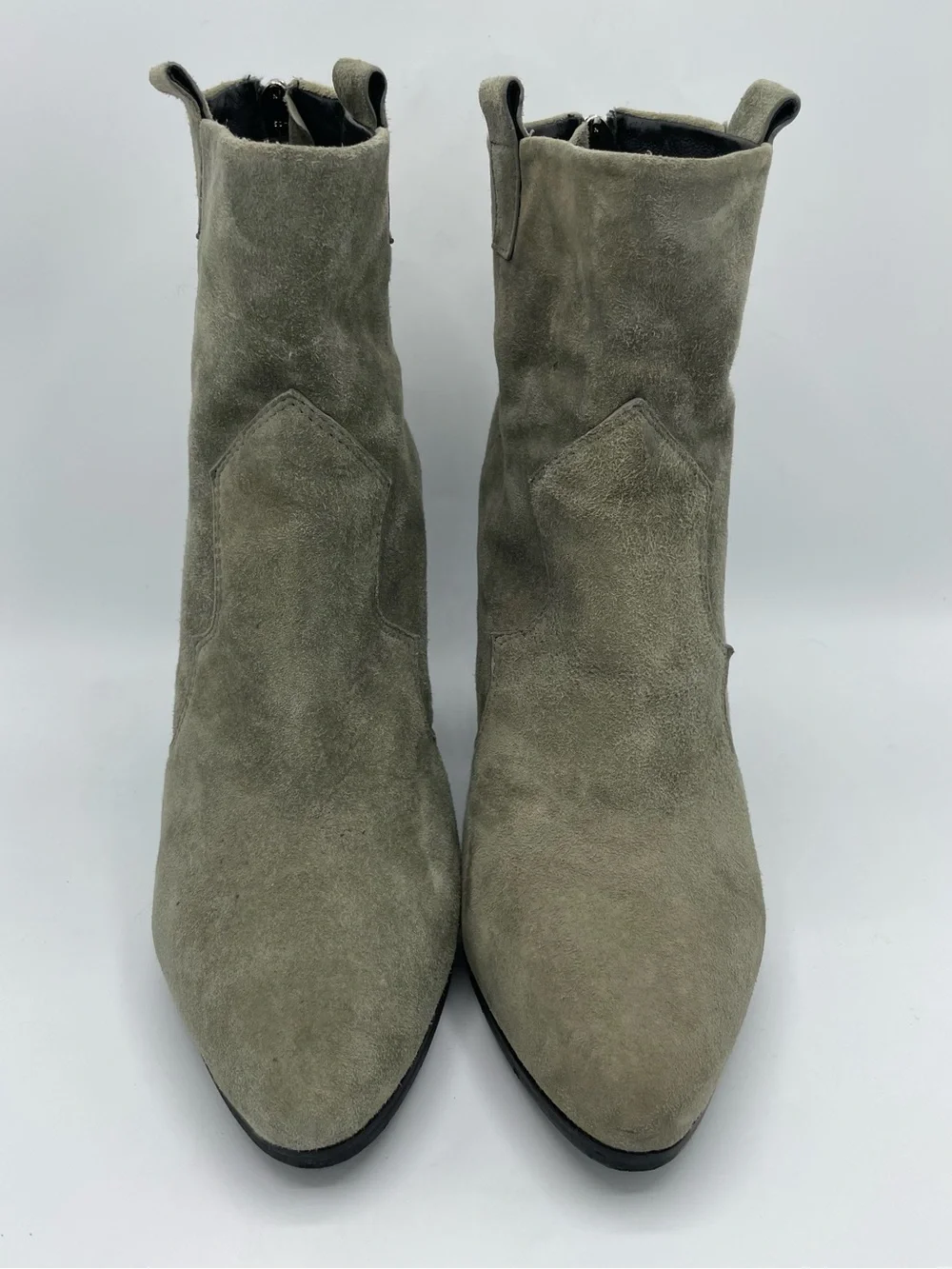 RAYE Olive Suede Ankle Booties with Block Heel